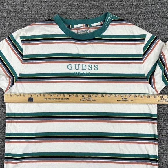 Vintage Guess Originals Shirt Mens Large Green Striped Logo Crewneck Tee 90s - Picture 8 of 14